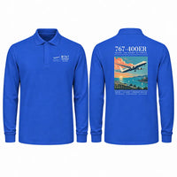 Thumbnail for Boeing 767-400ER Premium Polo T-Shirts - Poster - Long Sleeve - Blue
