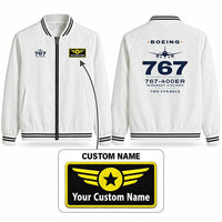 Thumbnail for Boeing 767-400ER Stylish Jackets - Baseball Collar - Heritage + Name - White