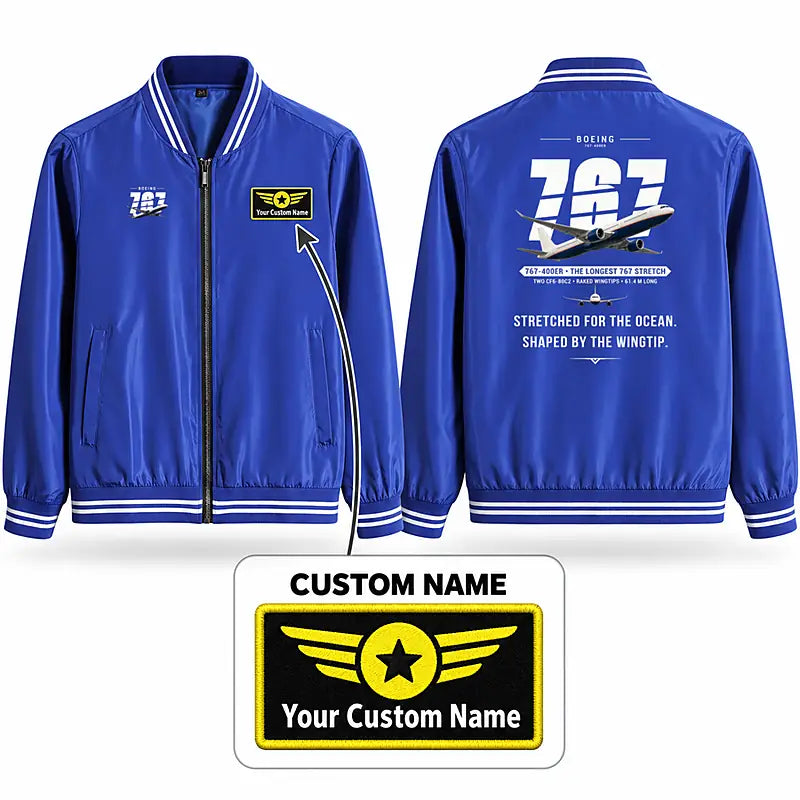 Boeing 767-400ER Stylish Jackets - Baseball Collar - Original + Name - Royal Blue