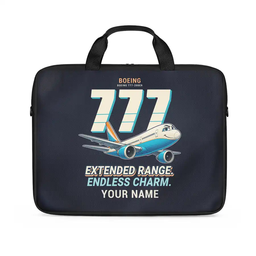Boeing 777-200ER - Cartoon + Name - Laptop Bag