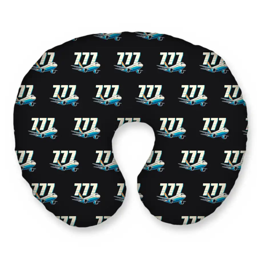 Boeing 777-200ER - Cartoon Seamless - Travel Pillow - Black