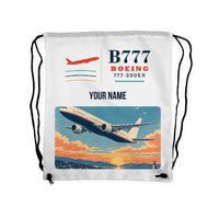 Thumbnail for Boeing 777-200ER - Drawstring Bag - Classic + Name - White