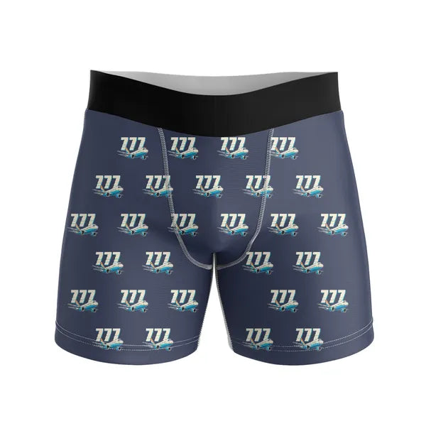 Boeing 777-200ER - Men Boxers - Cartoon Pattern - Navy Blue