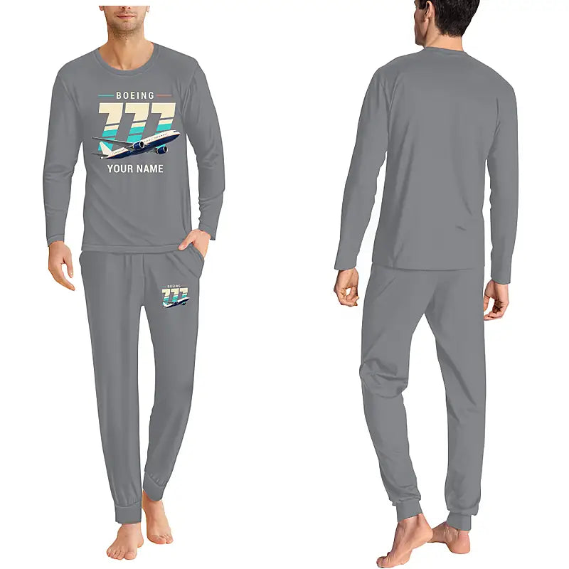 Boeing 777-200ER - Men Pajamas - Original Chest + Name - Gray