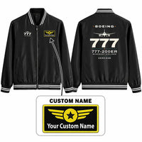 Thumbnail for Boeing 777-200ER Stylish Jackets - Baseball Collar - Heritage + Name - Black