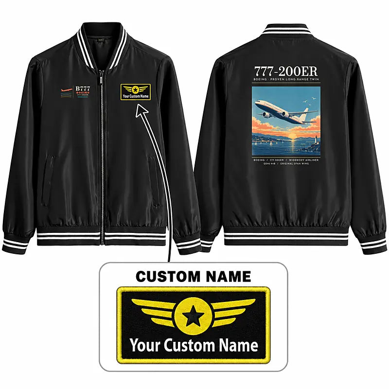 Boeing 777-200ER Stylish Jackets - Baseball Collar - Poster + Name - Black