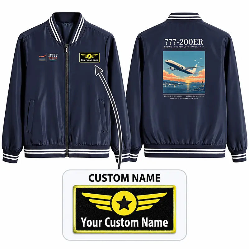 Boeing 777-200ER Stylish Jackets - Baseball Collar - Poster + Name - Navy Blue