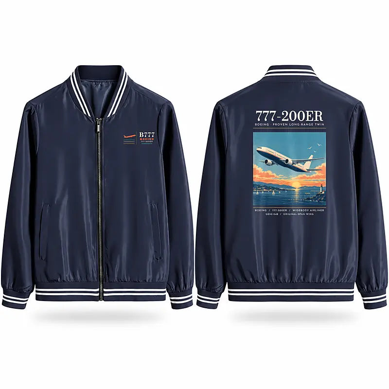 Boeing 777-200ER Stylish Jackets - Baseball Collar - Poster - Navy Blue