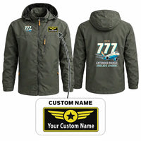 Thumbnail for Boeing 777-200ER Stylish Jackets - Hooded Windbreaker - Cartoon + Name - Olive Green