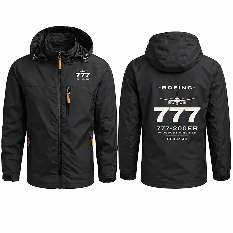 Boeing 777-200ER Stylish Jackets - Hooded Windbreaker - Heritage - Black