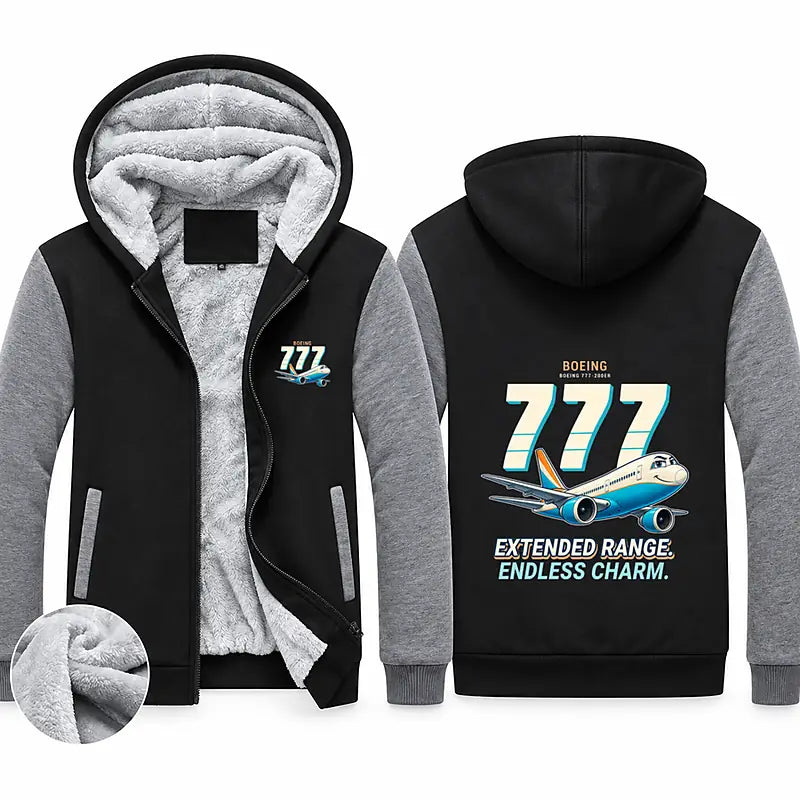 Boeing 777-200ER Zipped Sweatshirts - Cartoon - Black & Gray