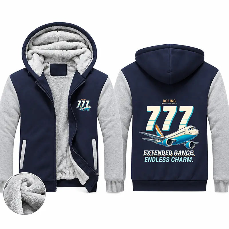 Boeing 777-200ER Zipped Sweatshirts - Cartoon - Navy & Gray