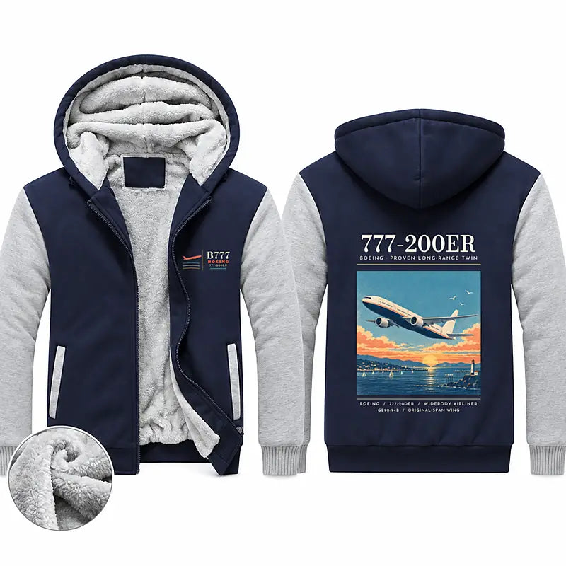 Boeing 777-200ER Zipped Sweatshirts - Poster - Navy & Gray
