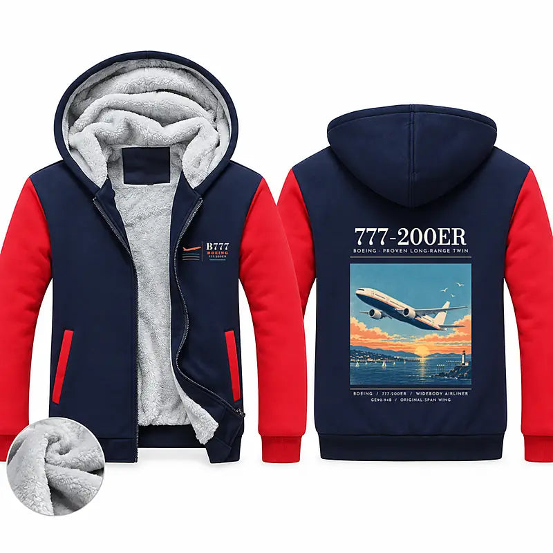 Boeing 777-200ER Zipped Sweatshirts - Poster - Navy & Red