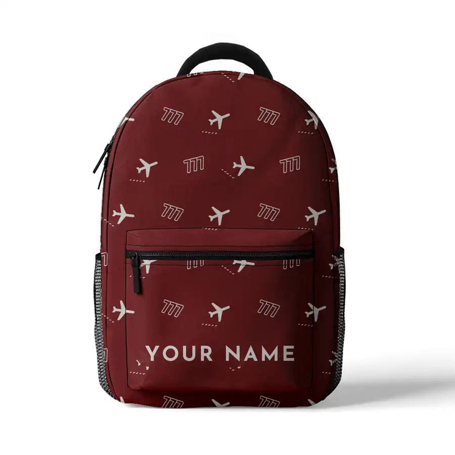 Boeing 777-200LR - 3D Backpack - 3D Pattern + Name - Dark Red