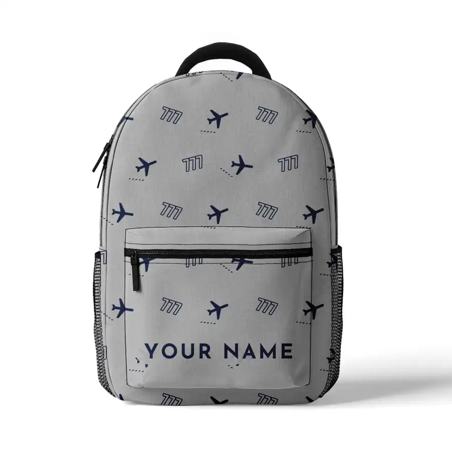 Boeing 777-200LR - 3D Backpack - 3D Pattern + Name - Light Gray