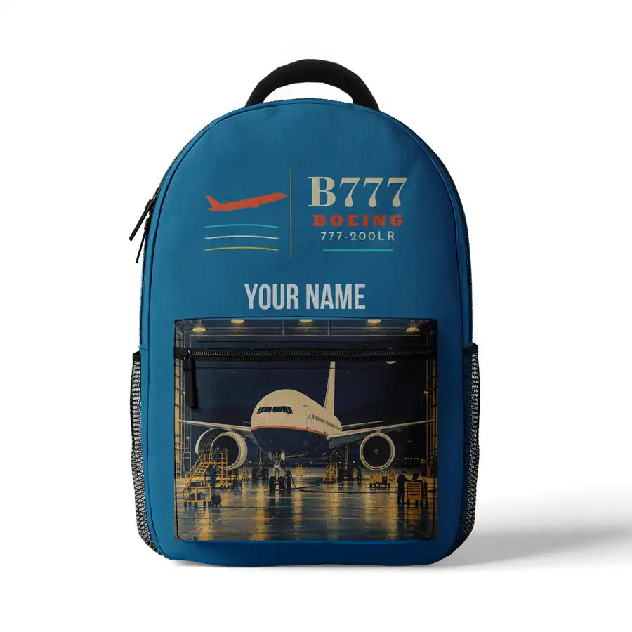Boeing 777-200LR - 3D Backpack - Light Blue + Name