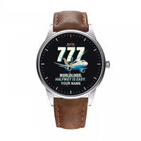 Thumbnail for Boeing 777-200LR - Cartoon + Name - Leather Strap - Brown Leather Strap