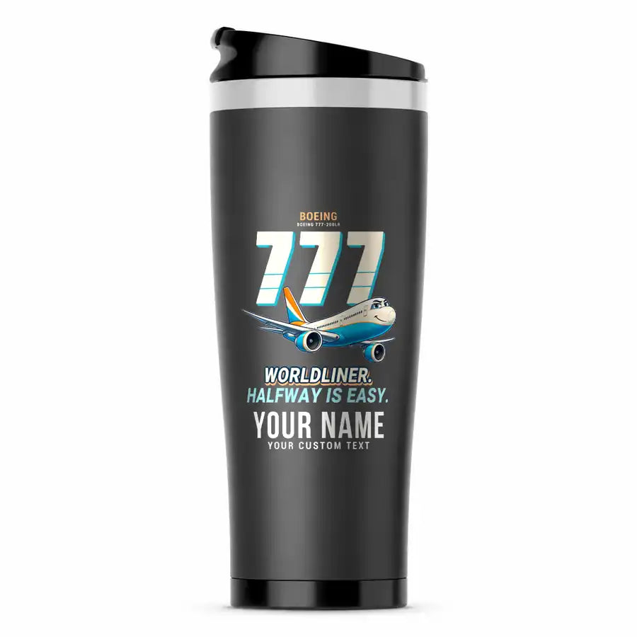 Boeing 777-200LR - Cartoon + Name - Stainless Steel (No Holder) - Gray