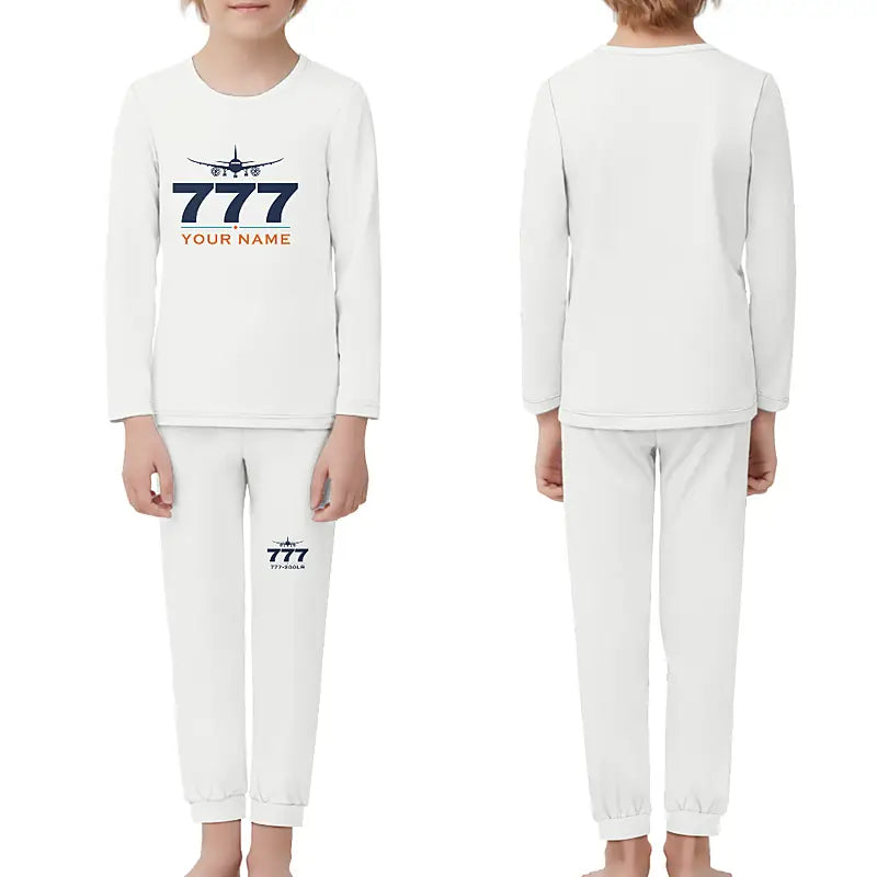 Boeing 777-200LR - Children Pajamas - Heritage Chest + Name - White