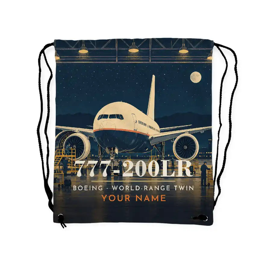 Boeing 777-200LR - Drawstring Bag - 3D Scene + Name