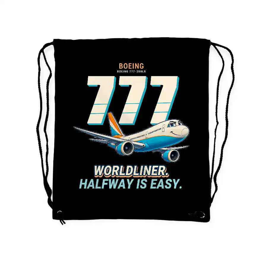 Boeing 777-200LR - Drawstring Bag - Cartoon - Black