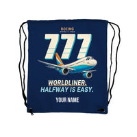 Thumbnail for Boeing 777-200LR - Drawstring Bag - Cartoon + Name - Dark Blue