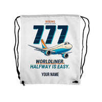 Thumbnail for Boeing 777-200LR - Drawstring Bag - Cartoon + Name - White