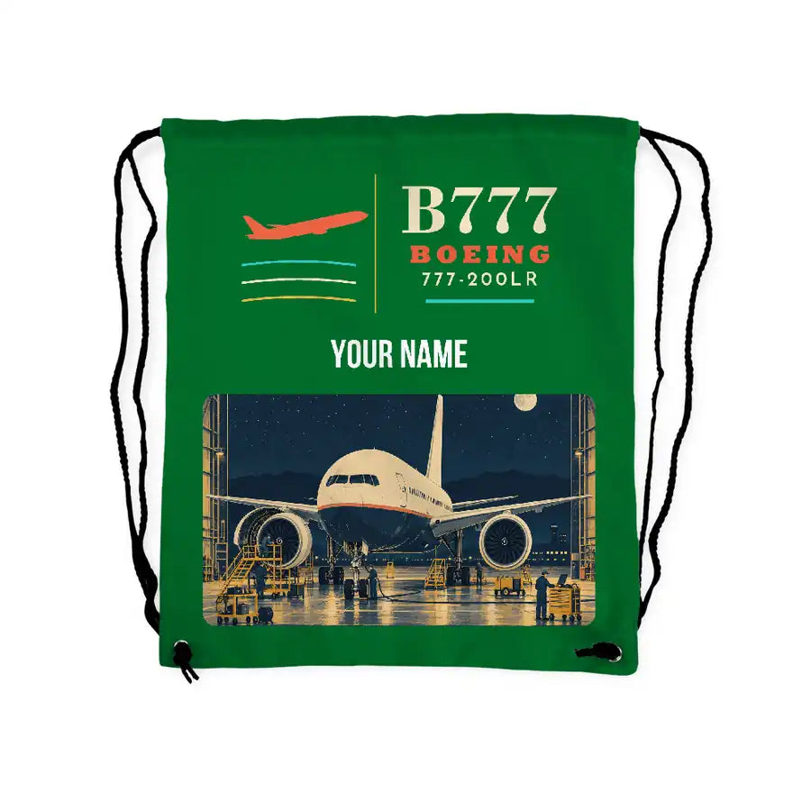 Boeing 777-200LR - Drawstring Bag - Classic + Name - Green