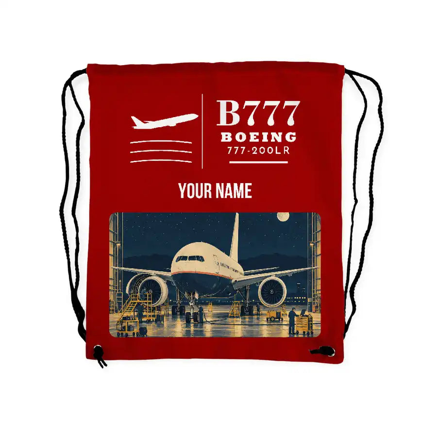 Boeing 777-200LR - Drawstring Bag - Classic + Name - Red