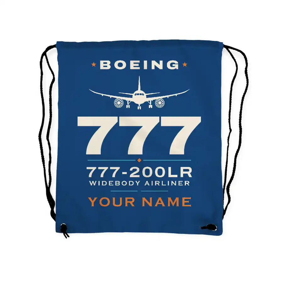 Boeing 777-200LR - Drawstring Bag - Heritage + Name - Blue