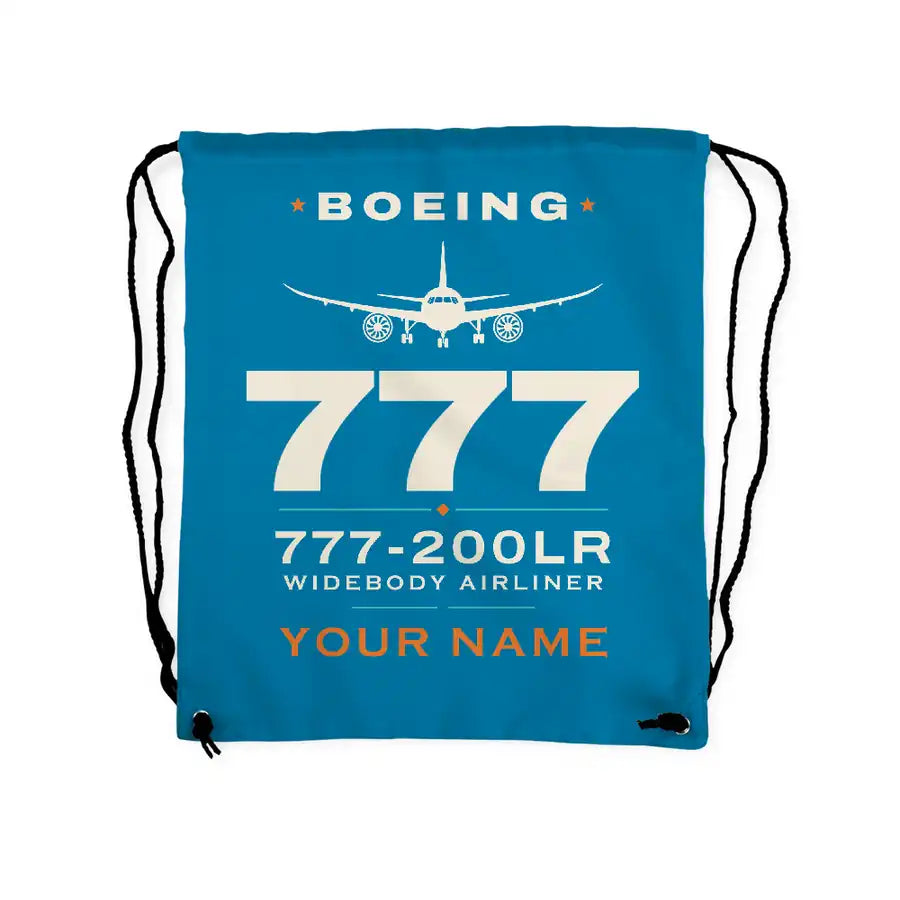 Boeing 777-200LR - Drawstring Bag - Heritage + Name - Light Blue