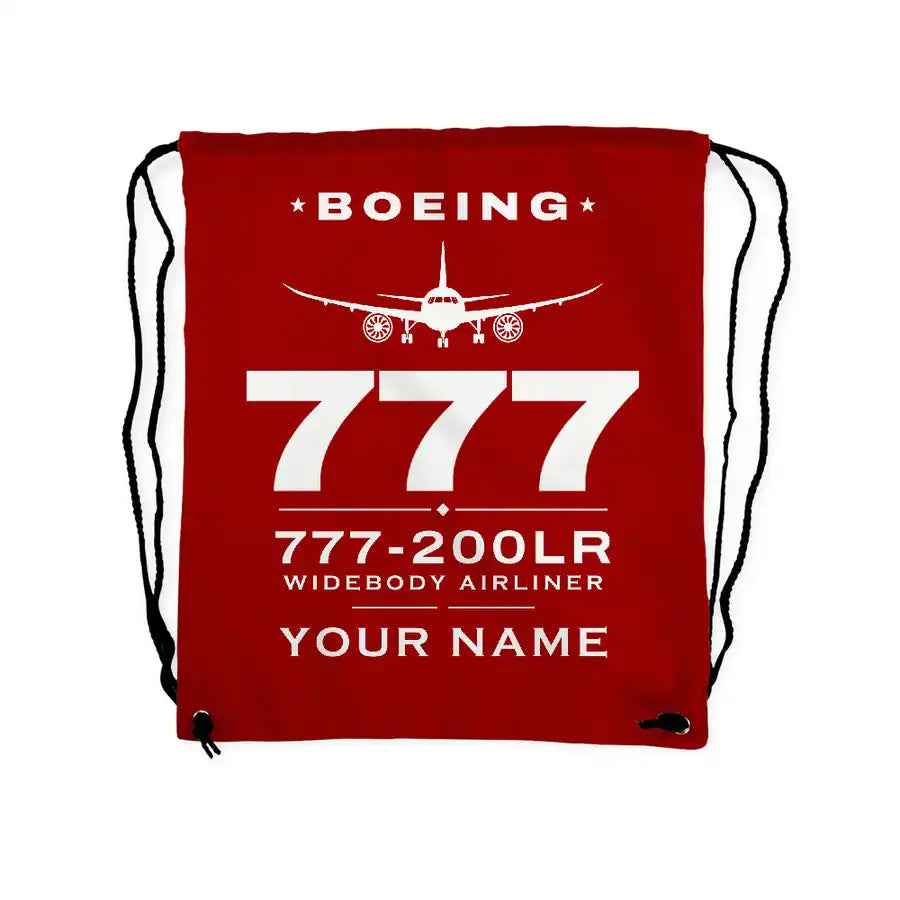 Boeing 777-200LR - Drawstring Bag - Heritage + Name - Red