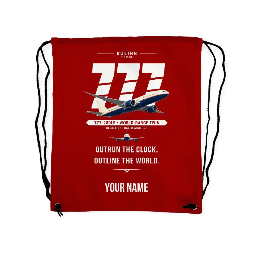 Boeing 777-200LR - Drawstring Bag - Original + Name - Red