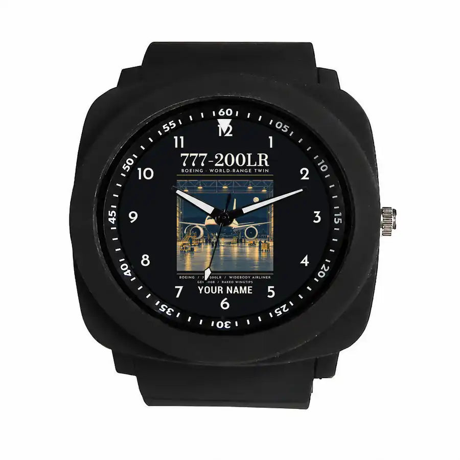 Boeing 777-200LR - Poster + Name - Rubber Strap - Black