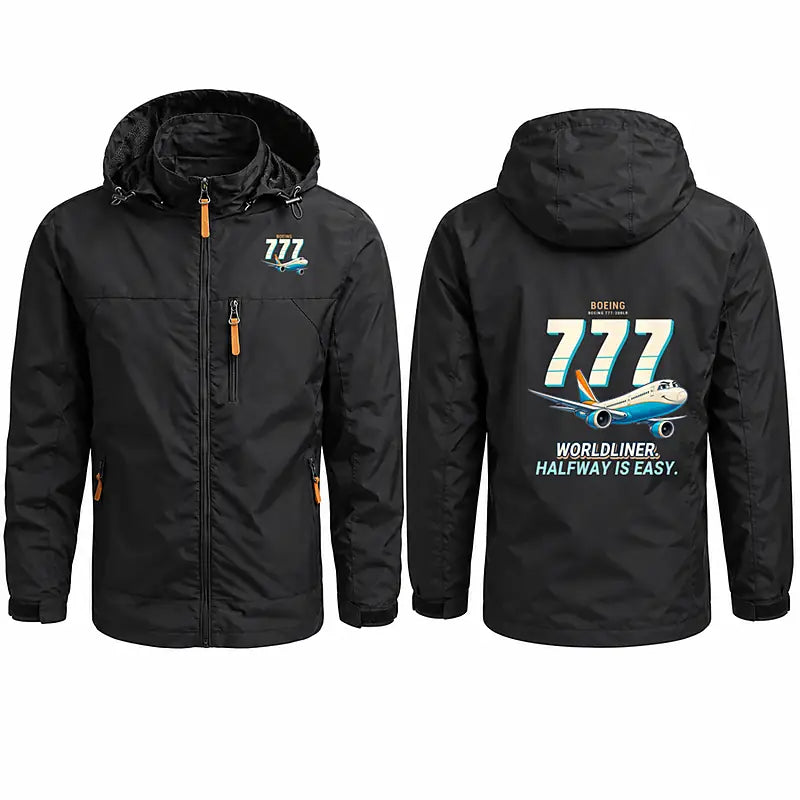 Boeing 777-200LR Stylish Jackets - Hooded Windbreaker - Cartoon - Black