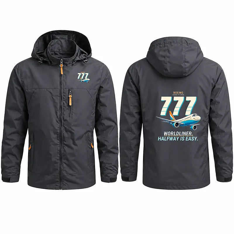 Boeing 777-200LR Stylish Jackets - Hooded Windbreaker - Cartoon - Charcoal