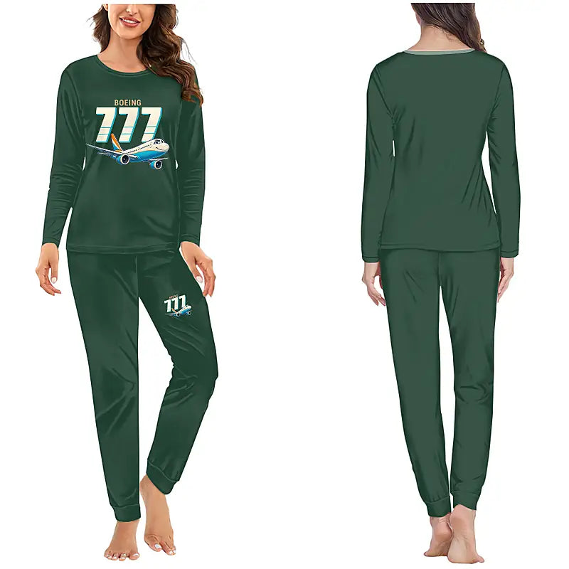Boeing 777-200LR - Women Pajamas - Cartoon Chest - Dark Green