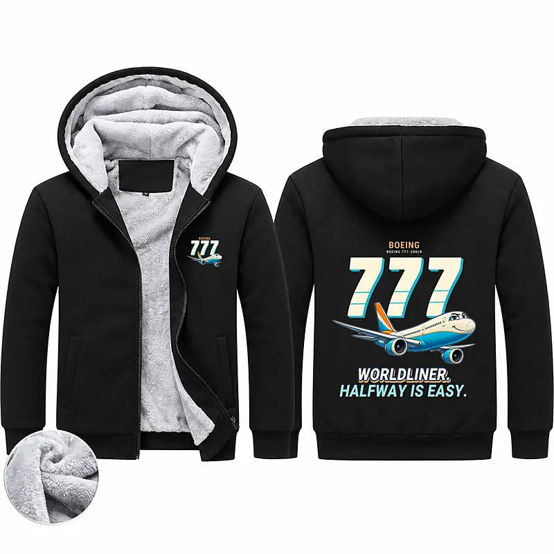Boeing 777-200LR Zipped Sweatshirts - Cartoon - Black