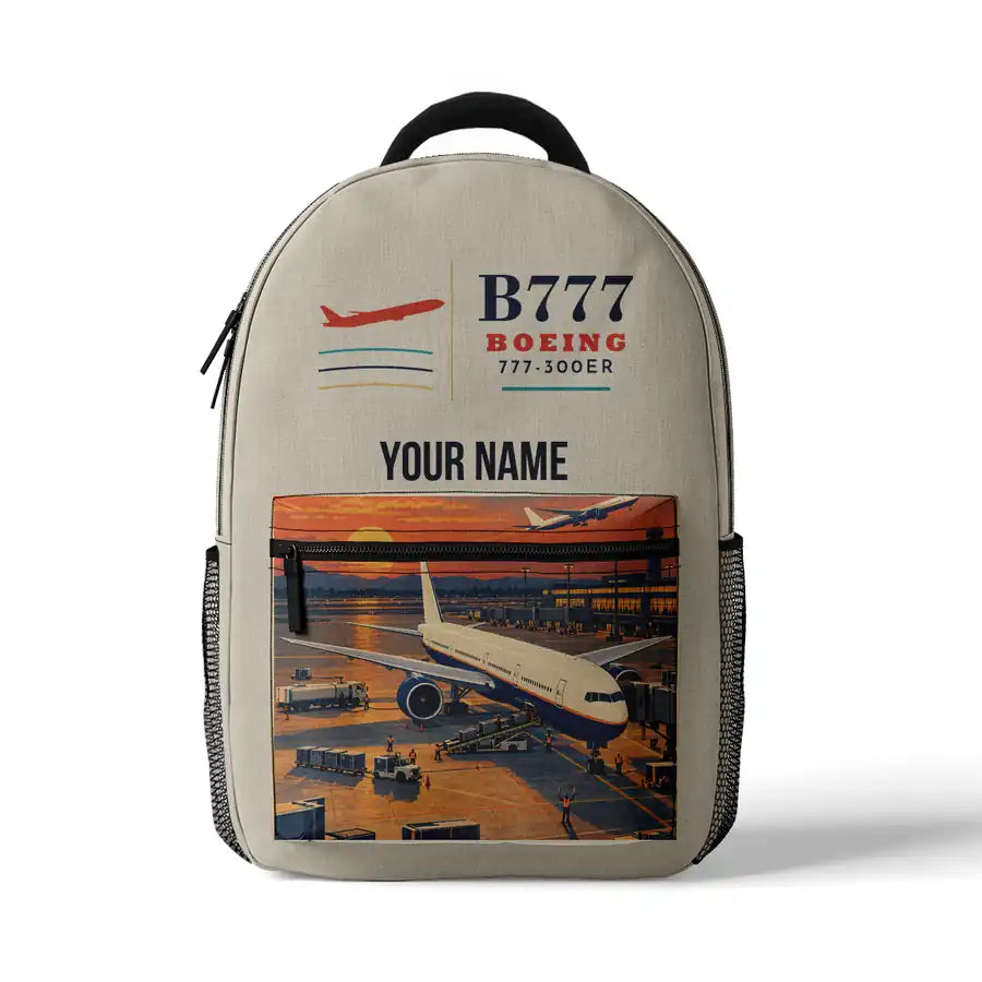 Boeing 777-300ER - 3D Backpack - Beige + Name