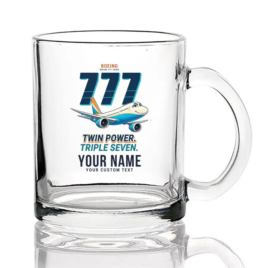 Boeing 777-300ER - Cartoon + Name - Coffee & Tea Glass