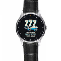 Thumbnail for Boeing 777-300ER - Cartoon + Name - Leather Strap - Striped Black Leather Strap