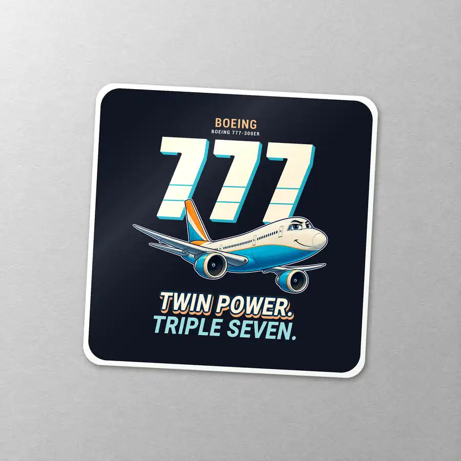 Boeing 777-300ER - Cartoon - Square Sticker - Close-up