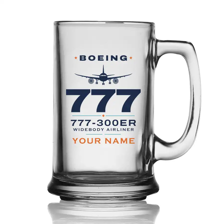 Boeing 777-300ER - Heritage + Name - Beer Glass with Holder