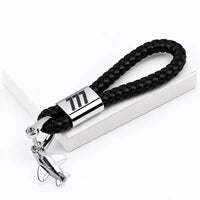 Thumbnail for Boeing 777-300ER - Leather Key Chain - Braided Leather - Tag - Black
