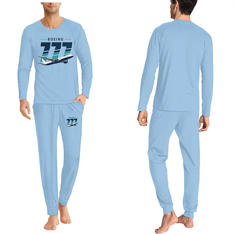 Boeing 777-300ER - Men Pajamas - Original Chest - Light Blue