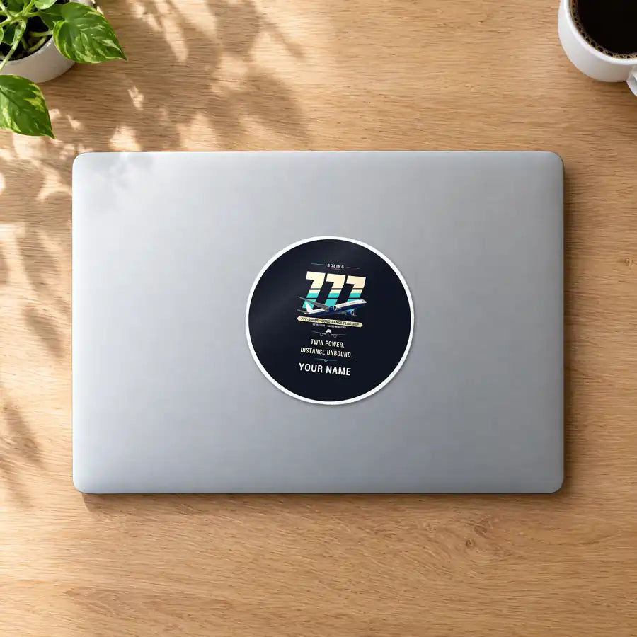 Boeing 777-300ER - Original + Name - Circle Sticker - MacBook
