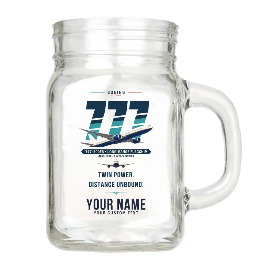 Boeing 777-300ER - Original + Name - Cocktail Glass (Mason Jar)