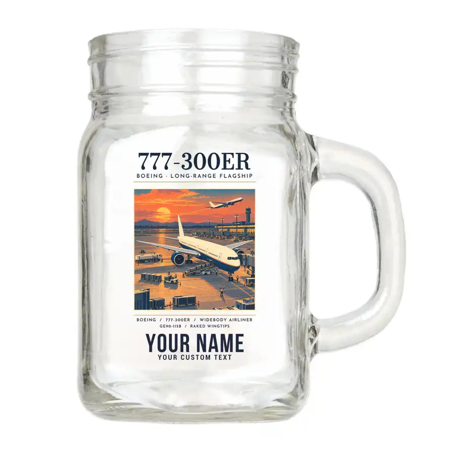 Boeing 777-300ER - Poster + Name - Cocktail Glass (Mason Jar)