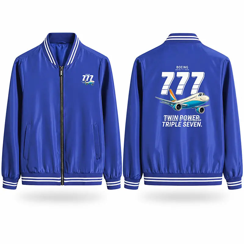 Boeing 777-300ER Stylish Jackets - Baseball Collar - Cartoon - Royal Blue